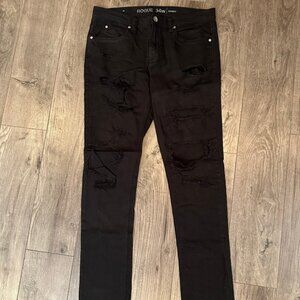 Rogue Men's Distressed Black Denim Skinny Jeans - Size 34x33